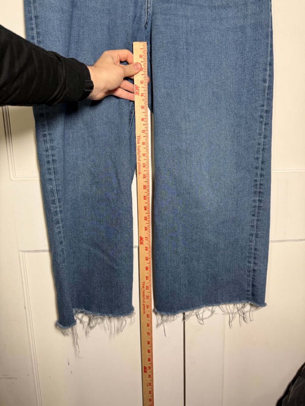 H&M Wide Leg Jeans High Rise Size 16 Fray Hem Cotton Stretchy Blue Baggy Loose - Picture 5 of 9